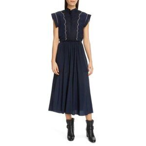 NEW CHLOÉ Contrast Stitch Midi Dress In Ink Navy size 40/ M